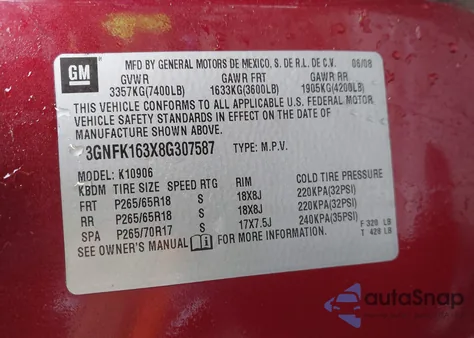 2008 Chevrolet Suburban 1500 Lt z USA, uszkodzony, nr VIN 3GNFK163X8G307587